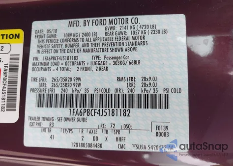 2018 Ford Mustang Gt Premium из США, поврежденный, VIN 1FA6P8CF4J5181182